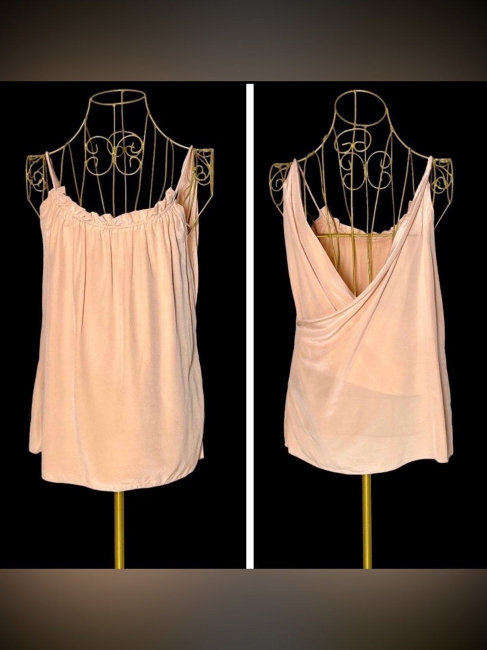 3.1 Phillip Lim Soft Pink Silk Gathered Cross Back Camisole Top, Size 10